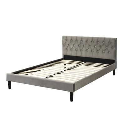 China Foldable Strong Wooden Slats Support Luxury Tufted Fabric Velvet Upholstered Stool Bed Frame With Queen Size Headboard for sale