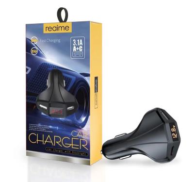 China China-chic New Hot Selling Amazon Type-C Fast Car Charger A+C Mobile Phone PD Fast Car Charger With Digital Screen For Realme for sale