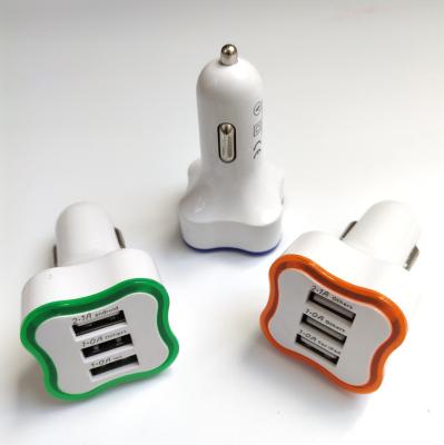 China China-chic New LED Light Car Charger Usb 3usb Led Car Charger Mobile Phone 3 Ports Usb Car Charger 5V1.2A for sale