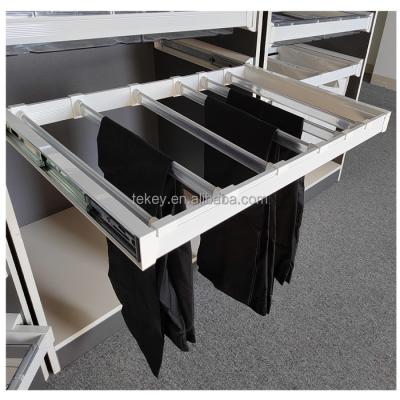 China Pull Out Trouser Rack Manufacturer 900mm Soft Narrow Wardrobe Pants Rack For Closet Showroom for sale