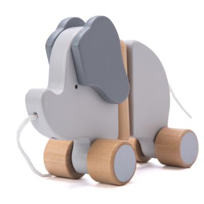 China Eco-Friendly Wholesale Cute Design Animal Elephant Baby Creative Push Along Wooden Pull Toy for sale