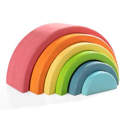 China Wooden Building Toy WOODDYTOYS 6pcs Pastel Blocks Montessori Wooden Rainbow Stacking Learning Toys For Children for sale