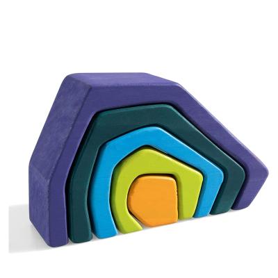 China Wooden Toy Rainbow Stone Cave Interlocking Stacker Blocks Waldorf Building Blocks and Montessori Open Educational Toy for Kids for sale