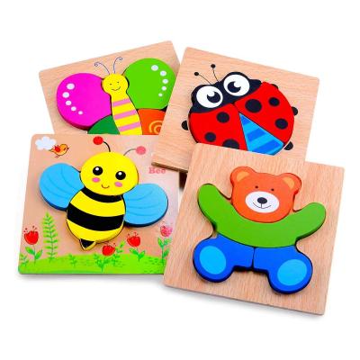 China Plywood 4 in 1 Wooden Cartoon Animals Toy Early Childhood Puzzle Bee Miraculou Ladybug Puzzle Baby Memory Book Educational Toy for sale