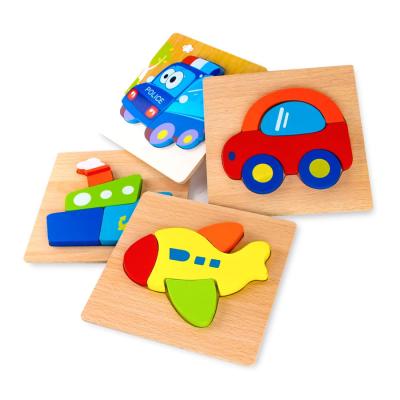 China Custom Plywood 4in1Baby Car Cartoon Cute Vehicles Wooden Jigsaw Educational Wooden 3D Puzzle For Toddlers for sale