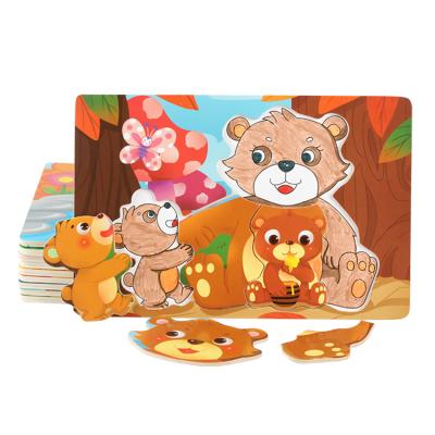 China Cartoon Toy Kids Wooden Puzzles Diy Open Children Painting Toys Wooden Animals Multi Colored Painting Puzzle for sale