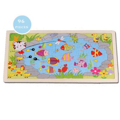 China Cartoon Toy Educational DIY 96 Piece Wooden Jigsaw Puzzle Farm Puzzles Game Learning Wooden Toys For Children for sale