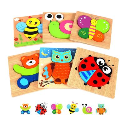 China Wooden Cartoon Toy WD Toddler Puzzle Gift Toy For Age 1 2 3 Boys And Girls 6 Pack Animal Shape Montessori Toys for sale