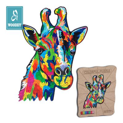 China DIY PLAY A4 Size 169 Pcs Wood Puzzles Best Gift For Adults And Children Unique Shape Giraffe Wooden 3D Puzzles for sale