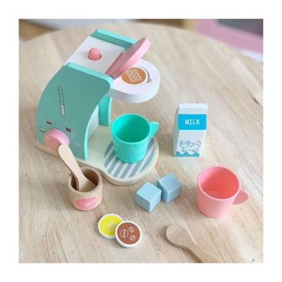 China Wooden Kids Pretend Props Solid Kids Play Kitchen Coffee Maker Wooden Coffee Machine Wooden Toys for sale