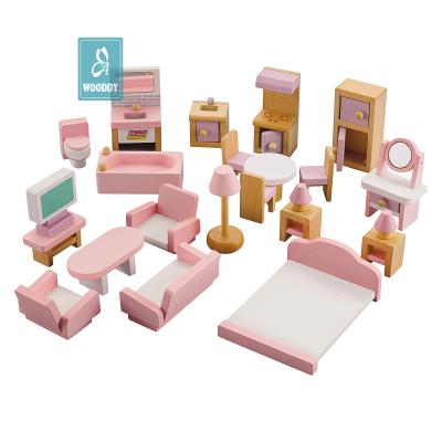 China Mini Furniture Dollhouse Wooden Doll House Furniture Set 22pcs Furniture Dollhouse Accessories Pretend Play Toys For Toddlers Boys Girls Children for sale