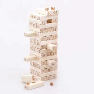 China 51pcs Construction Toy Wholesales Family Stacking Tumbling Tower Game Natural Wooden Building Blocks for sale