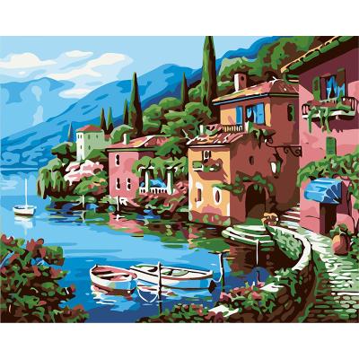 China New Classical/Postmodern DIY Children's Crafts Custom Set Canvas Oil Painting Landscape Theme With Wooden Frame Paint By Numbers For Adults for sale