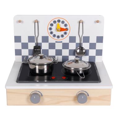 China Wooden Role Pretend Play Kids Learning Wooden DIY Kitchen Set Deluxe Toy Kitchen Play Set With Fan Fryer for sale