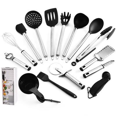 China Sustainable 23 Piece Kitchen Utensils Set Non Stick Kitchen Tool Kit Silicone Stainless Steel Cookware Set for sale