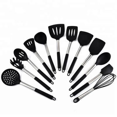 China Sustainable 12 Pcs Silicone Cooking Barbecue Stainless Steel Kitchen Utensil Set for sale