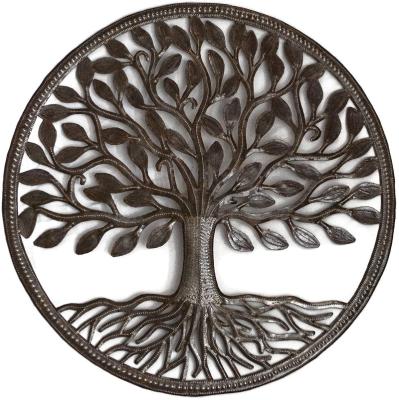 China Art Decor Organic Tree of Life Wall Hanging Decorative Artwork, 23 Inch Round Metal Sculpture for sale