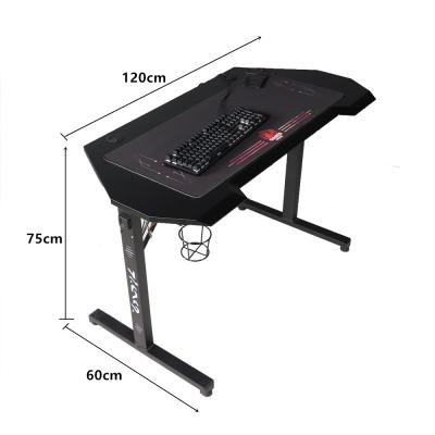 China Regular Custom Computer Desk Large Home Office Gamer Physical Channels Table With Cup Holder Earphone Hook RGB Gaming Desk for sale