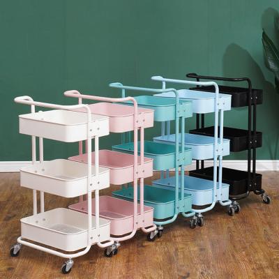 China Home Furniture Durable Simple Steel Kitchen Organizer 3 Tiers Serving Storage Cart Kitchen Cart Rolling Cart With Wheels for sale