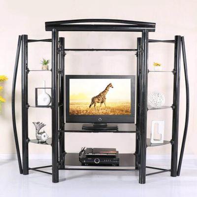 China Large Glass Table Tv Display Stand Newer Fine Workmanship Modern Classic Design With Metal Frame for sale