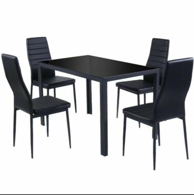 China Metal Glass Kitchen Piece Rectangular Dining Table Set (Height)Adjustable Modern Dining Room Set 5pcs 1+4 for sale