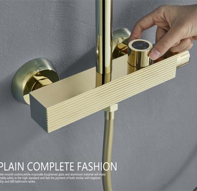 China Modern Desgin Modern Porcelain Rainfall Bathroom Thermostatic Control Shower Head Faucet Exposed Full Brass Mixer for sale