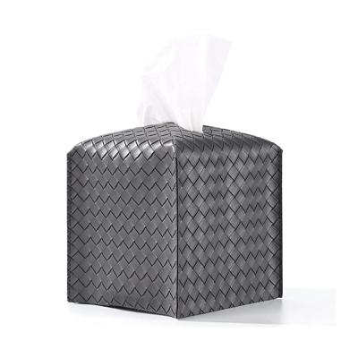 China Multifunctional Modern PU Square Tissue Box Holder Tissue Woven Leather Box Cover for Office, Car, Home Decor for sale