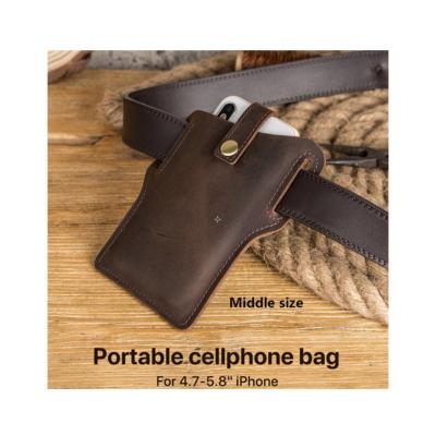 China Shockproof Genuine Leather Cell Phone Belt Waist Bag For Man Male Vintage Buckle Holster Mobile Phone Cover Case Holder Handmade Bags for sale