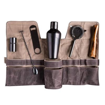 China Multifunctional Bar Bartenders Roll Up Kit Bag Utility Tool Waxed Bag for sale