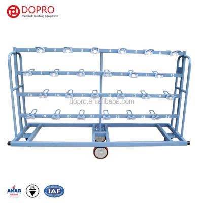 China Corrosion protection size Q235 steel warehouse coil car trolley pallet turning rack for fabric textile industry for sale