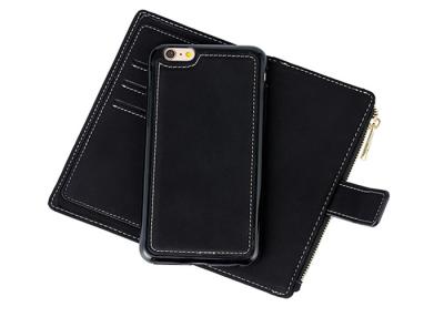 China iPhone 7 8 plus  Leather Wallet Case , Black Genuine Leather Wallet Phone Case for sale