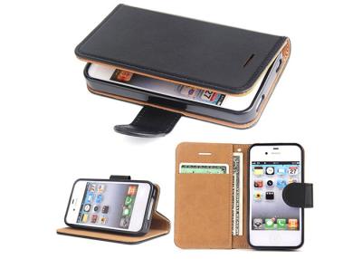 China Shockproof iPhone 4 Leather Folio Cover / Customized Color Leather Wallet Case for sale