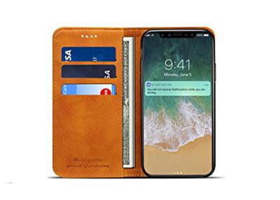 China 5.8 inches Yellow Leather Folio Cover For Apple iPhone X , Dirt - Resistant for sale