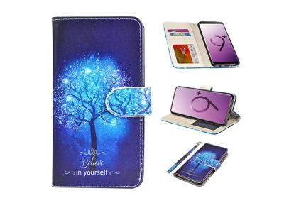 China PU Blue Leather Folio Cover For Mobile Phone / Samsung Galaxy S9 Wallet Case for sale