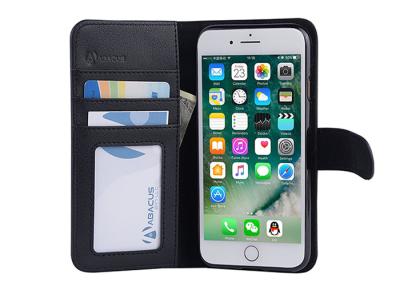 China Black iPhone 7 8 Leather Flip Phone Cover , Three Cash Card Slots Wallet Case for sale