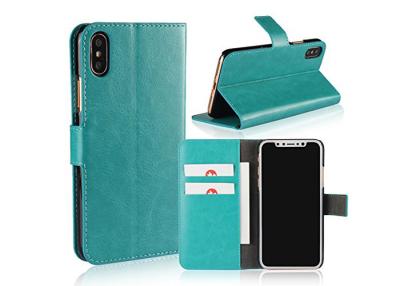 China Kickstand  iPhone X Leather Mobile Phone Covers , Waterproof Leather Flip Wallet Cover for sale