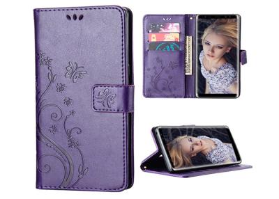 China Butterfly Flower Purple Genuine Leather Phone Case For Samsung Galaxy S9 for sale