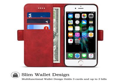 China 7*4.2*1 Inches Genuine Leather Phone Case With Stand Holder , Wallet Design for sale