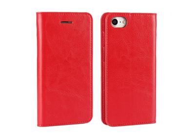 China Kickstand Red Genuine Apple Iphone 6s Plus Leather Case With Cash Card Slots for sale