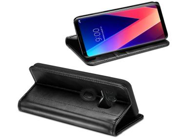 China Black LG V30 Genuine Leather Flip Case , Magnetic Closure Protective Folio Cover for sale