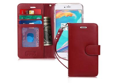 China All Powerful Wine Red Genuine Leather Flip Case With Credit Card Pockets for sale