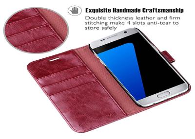 China Wine Red PU Samsung Leather Case / Samsung Galaxy S7 Leather Folio Case for sale