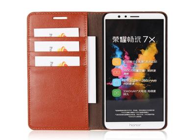 China Dirt Resistant Brown Huawei Genuine Leather Case With Three Card Slots for sale