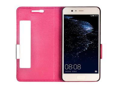 China Ultra Thin Rose Red Huawei Genuine Leather Case For Huawei P10 Plus , Logo Embossed for sale