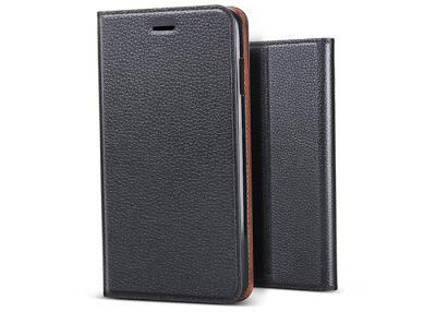 China Black Saffiano Leather Folio Phone Case For iPhone 8 Plus 360 Degree Protective for sale