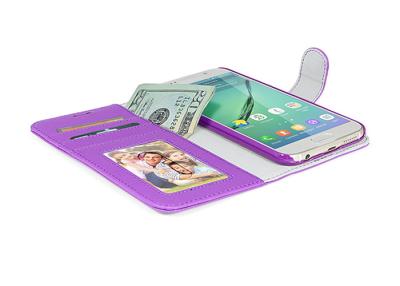 China Purple Flip TPU Leather Cell Phone Case With One Card Holder , Dirty resistant for sale