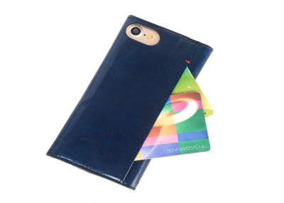 China Blue Magnetic Leather Mobile Phone Covers With Two Card Pockets Dirt resistant for sale