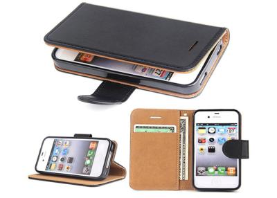 China Black Slim Apple iphone Leather Case For Apple iPhone 4 4.8*2.7*0.9 Inches for sale