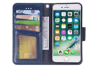 China Blue Apple iphone Leather Case With Kickstand , iPhone 7 Protective Leather Cover for sale