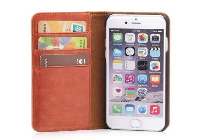 China Funda de piel auténtica del iPhone 6 6S de Brown, diseño impermeable de la cubierta de libro del tirón en venta